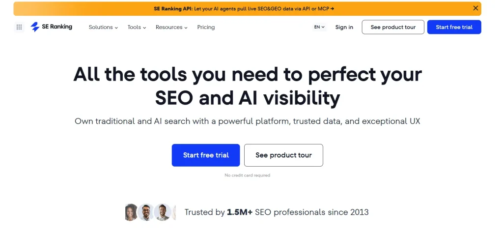 the website overview of SE Ranking