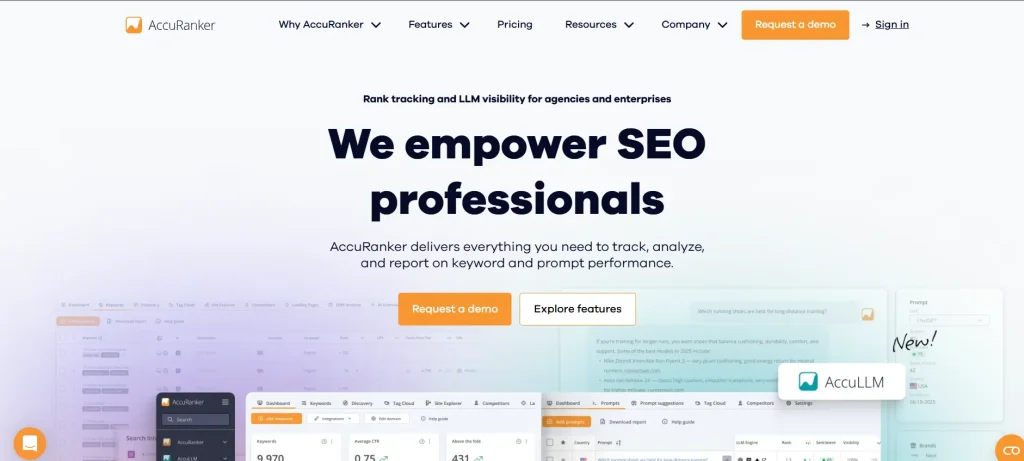 A look at the website of accuranker for seo
