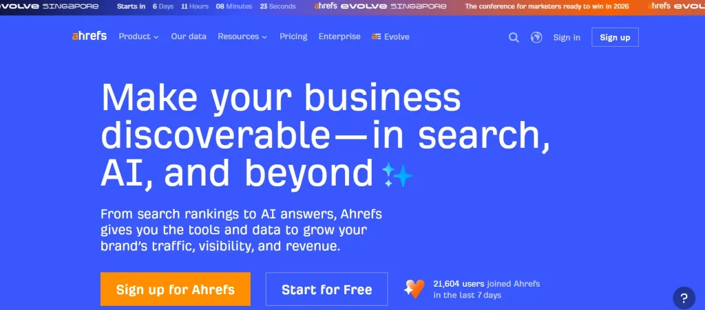 website overview of ahref