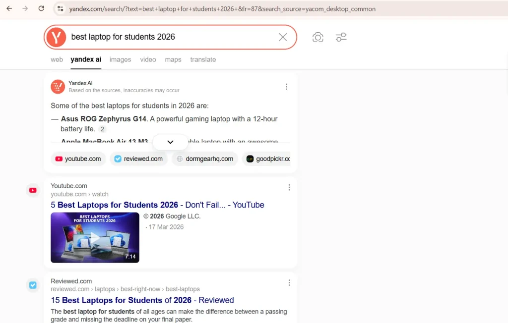 Search engine of Yandex