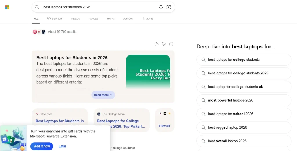 search engine of bing