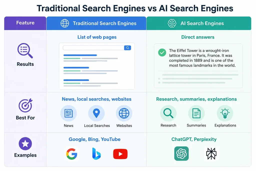 comparison of traditional search engines vs ai search engines