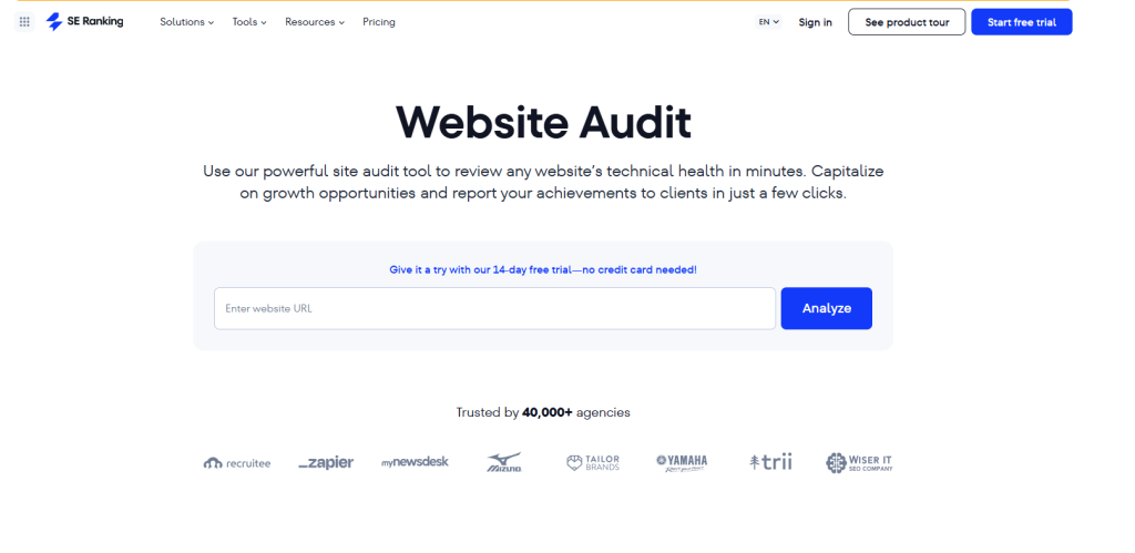 SE ranking website audit tool