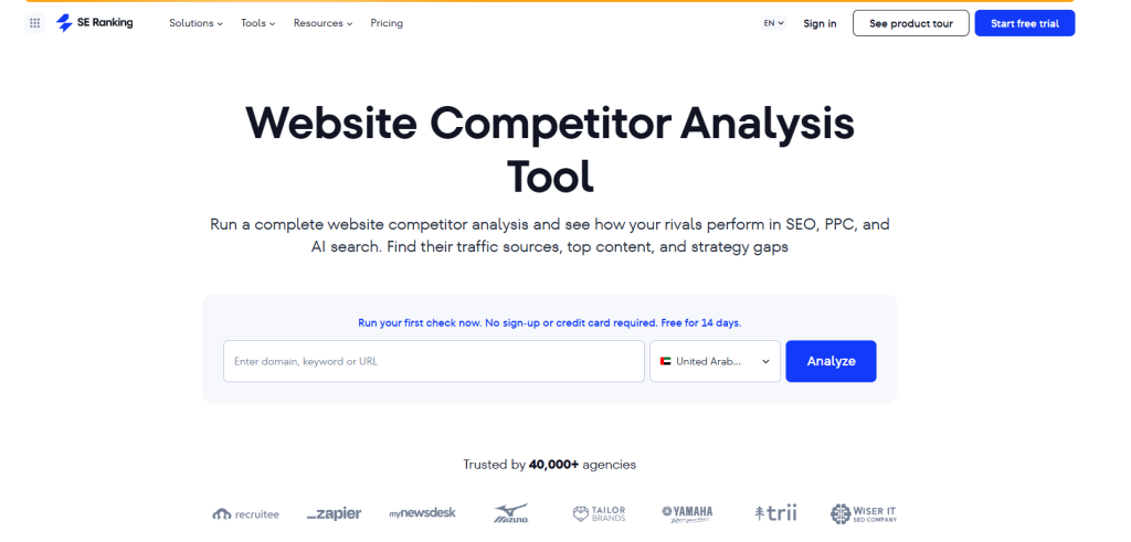 SE ranking website competitor analysis tool